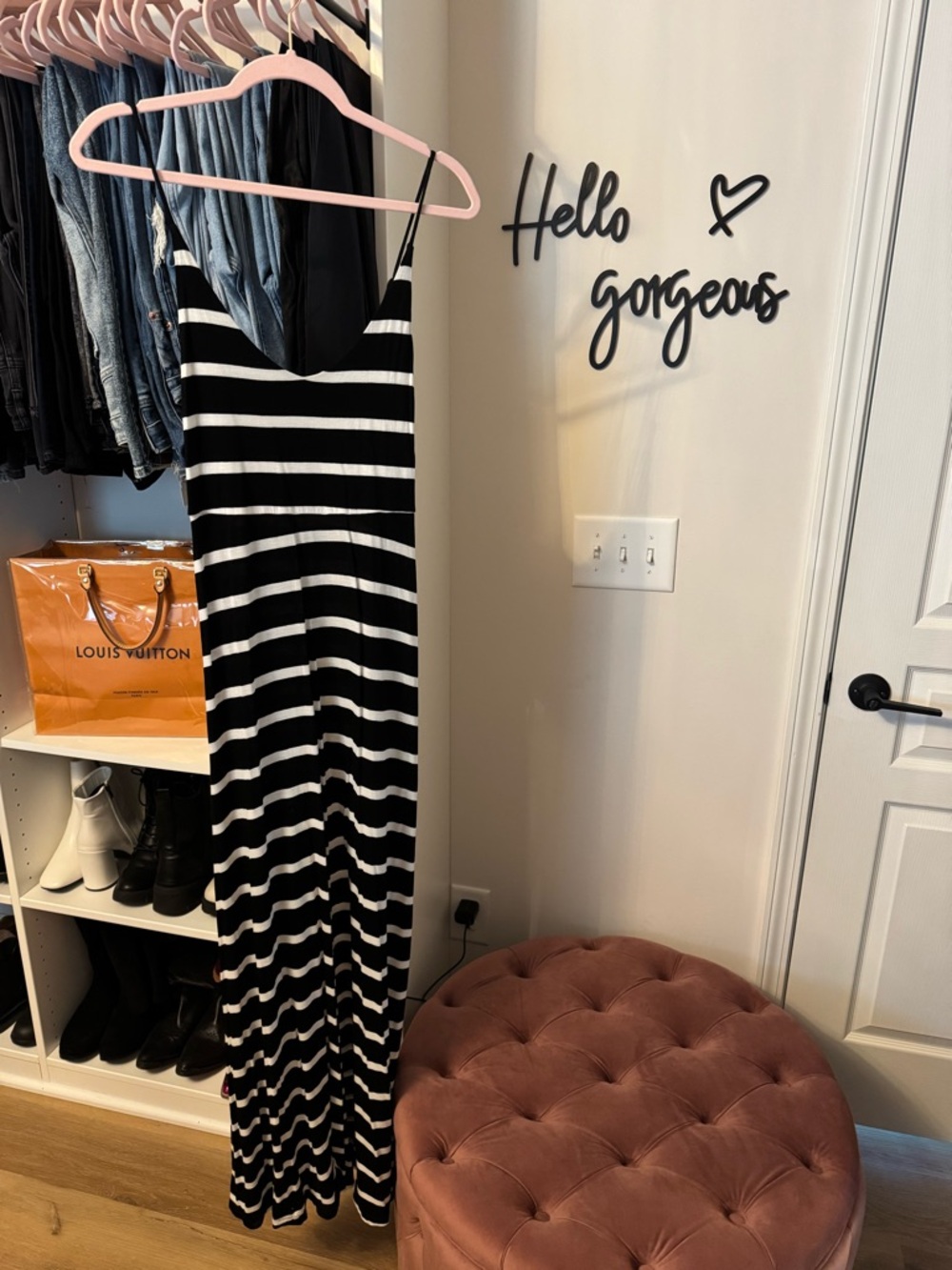 Forever 21 Black and White Striped Spaghetti Strap Maxi Dress